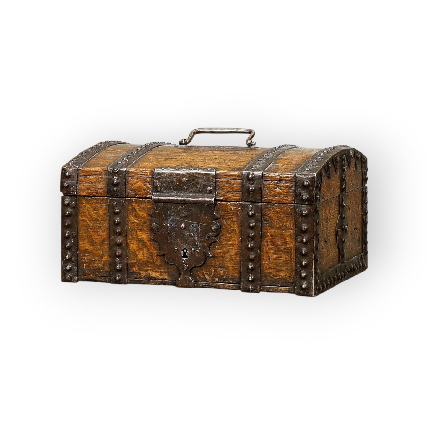 17th-Century Antique Oak Table Top Box With Iron Bindings
