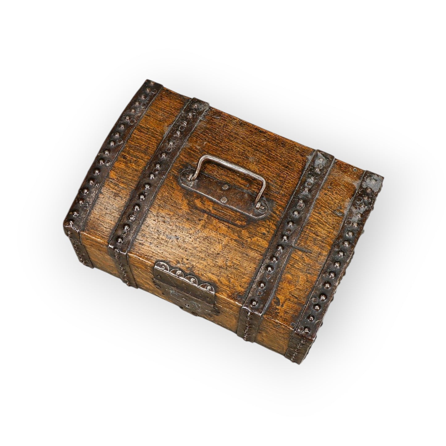 17th-Century Antique Oak Table Top Box With Iron Bindings