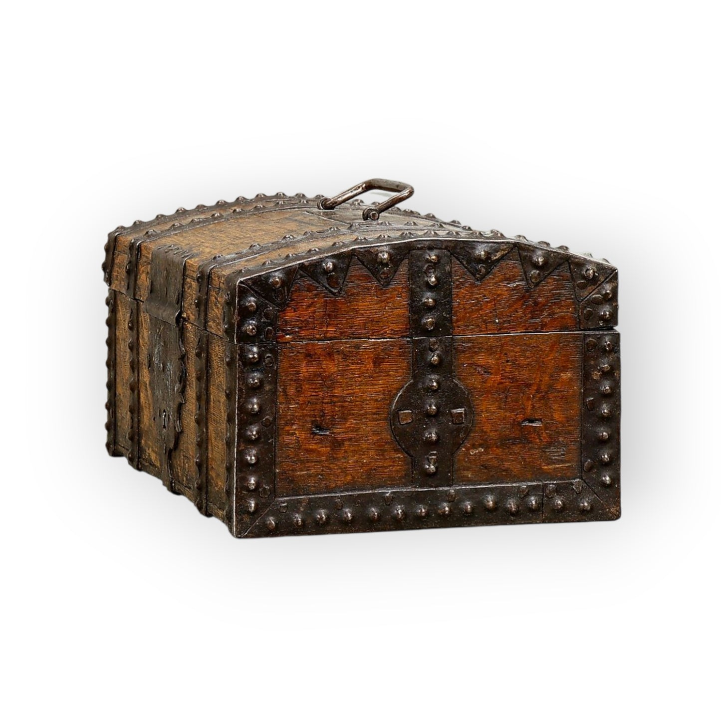 17th-Century Antique Oak Table Top Box With Iron Bindings