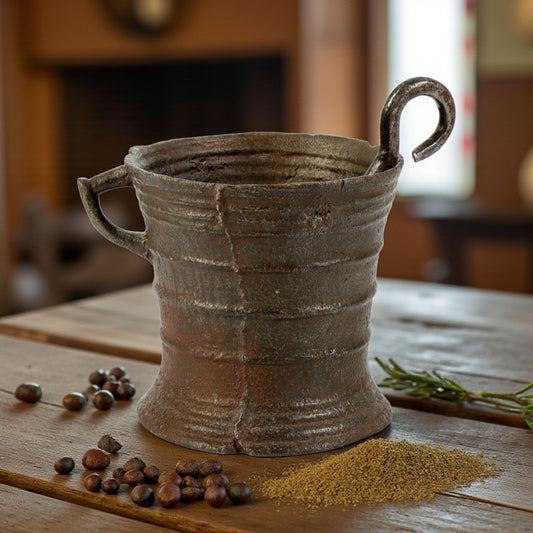 17th-Century Antique Cast Iron Mortar & Associated Pestle