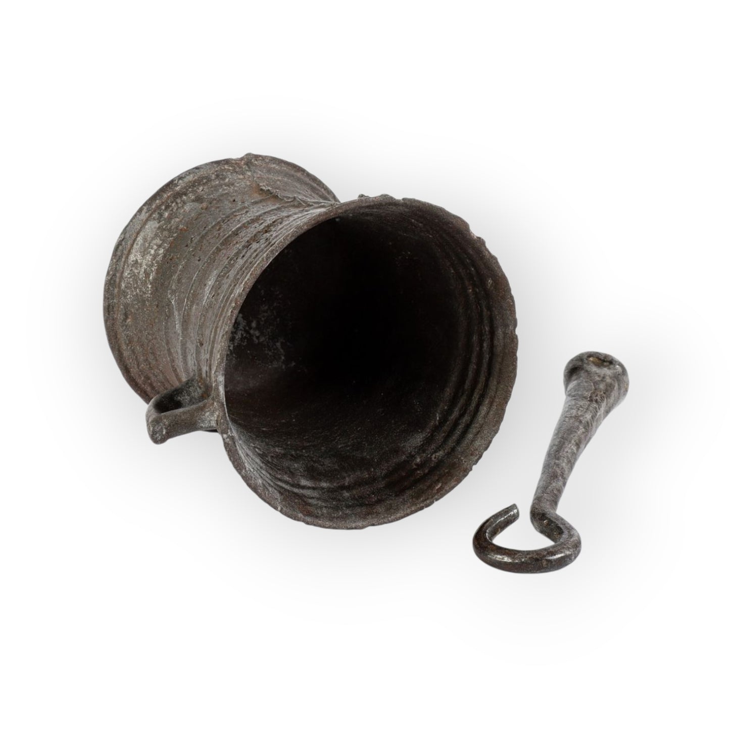 17th-Century Antique Cast Iron Mortar & Associated Pestle