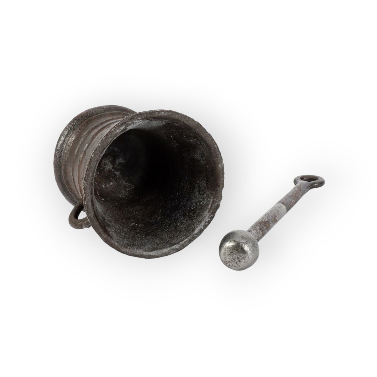 17th-Century Antique Cast Iron Mortar & Associated Pestle