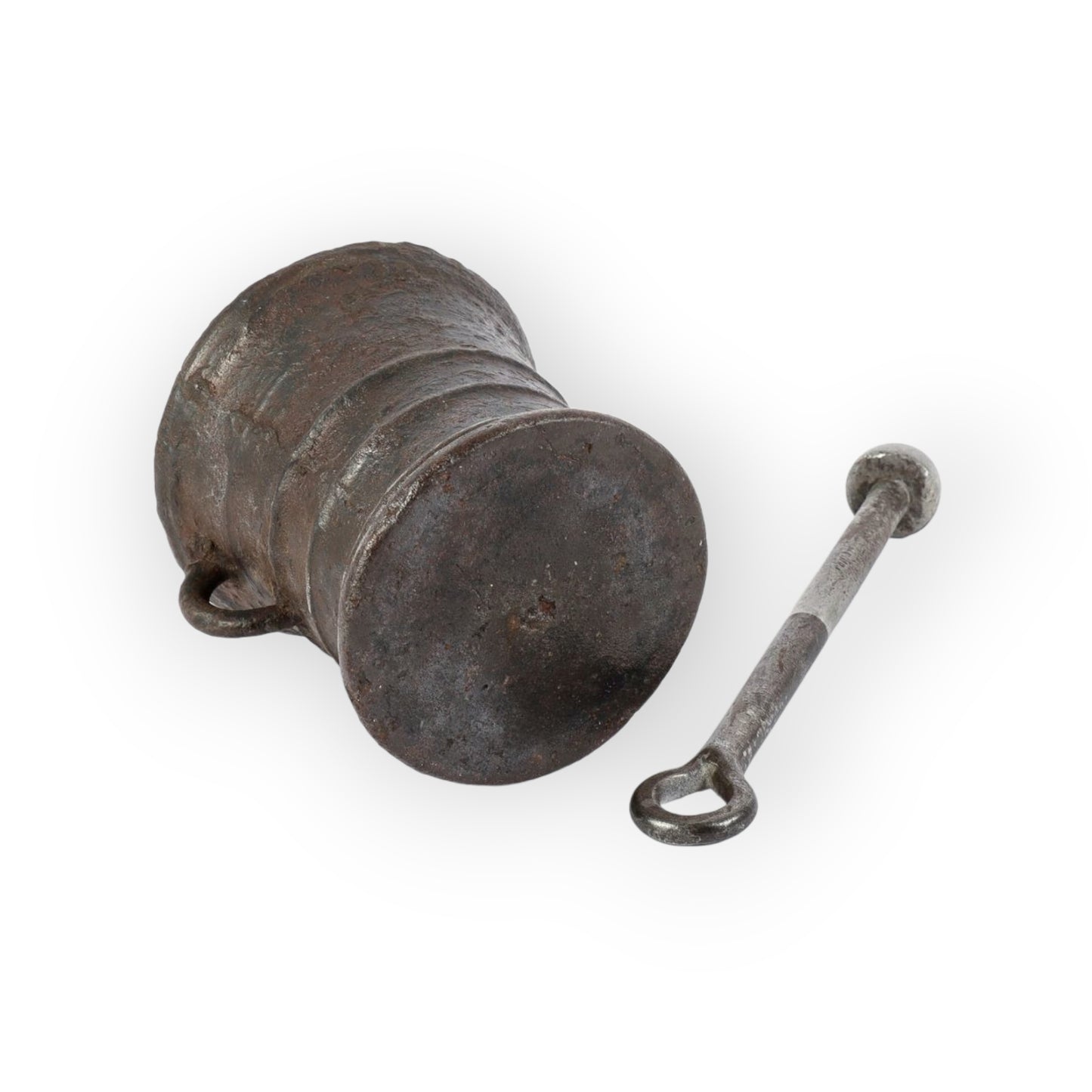 17th-Century Antique Cast Iron Mortar & Associated Pestle