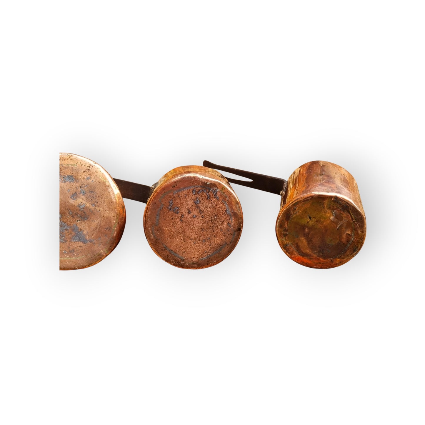 A Set Of Three 19th Century Antique Copper Cooking Pots/Pans Of Graduated Size