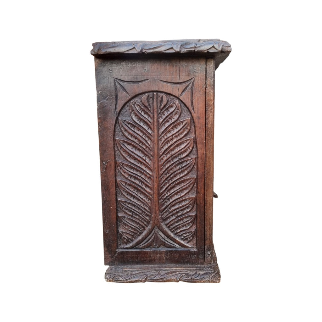 Mid 17th Century English Antique Oak & Elm Mural Glass Cupboard, Circa 1640