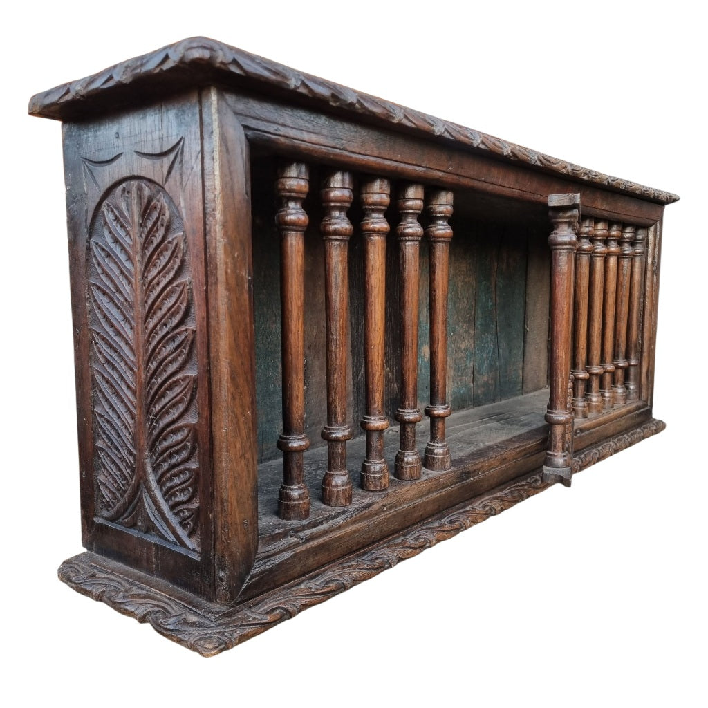 Mid 17th Century English Antique Oak & Elm Mural Glass Cupboard, Circa 1640