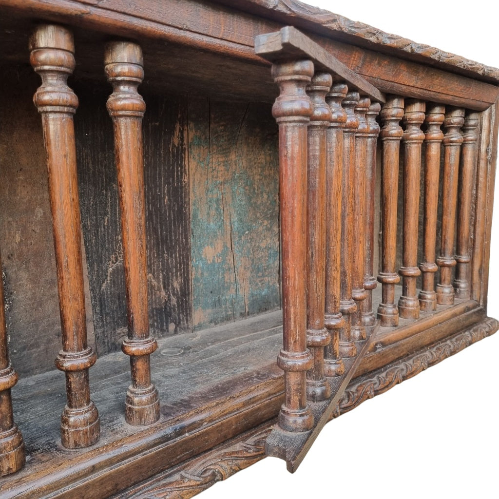 Mid 17th Century English Antique Oak & Elm Mural Glass Cupboard, Circa 1640