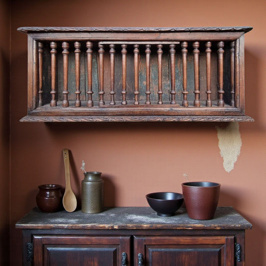 Mid 17th Century English Antique Oak & Elm Mural Glass Cupboard, Circa 1640