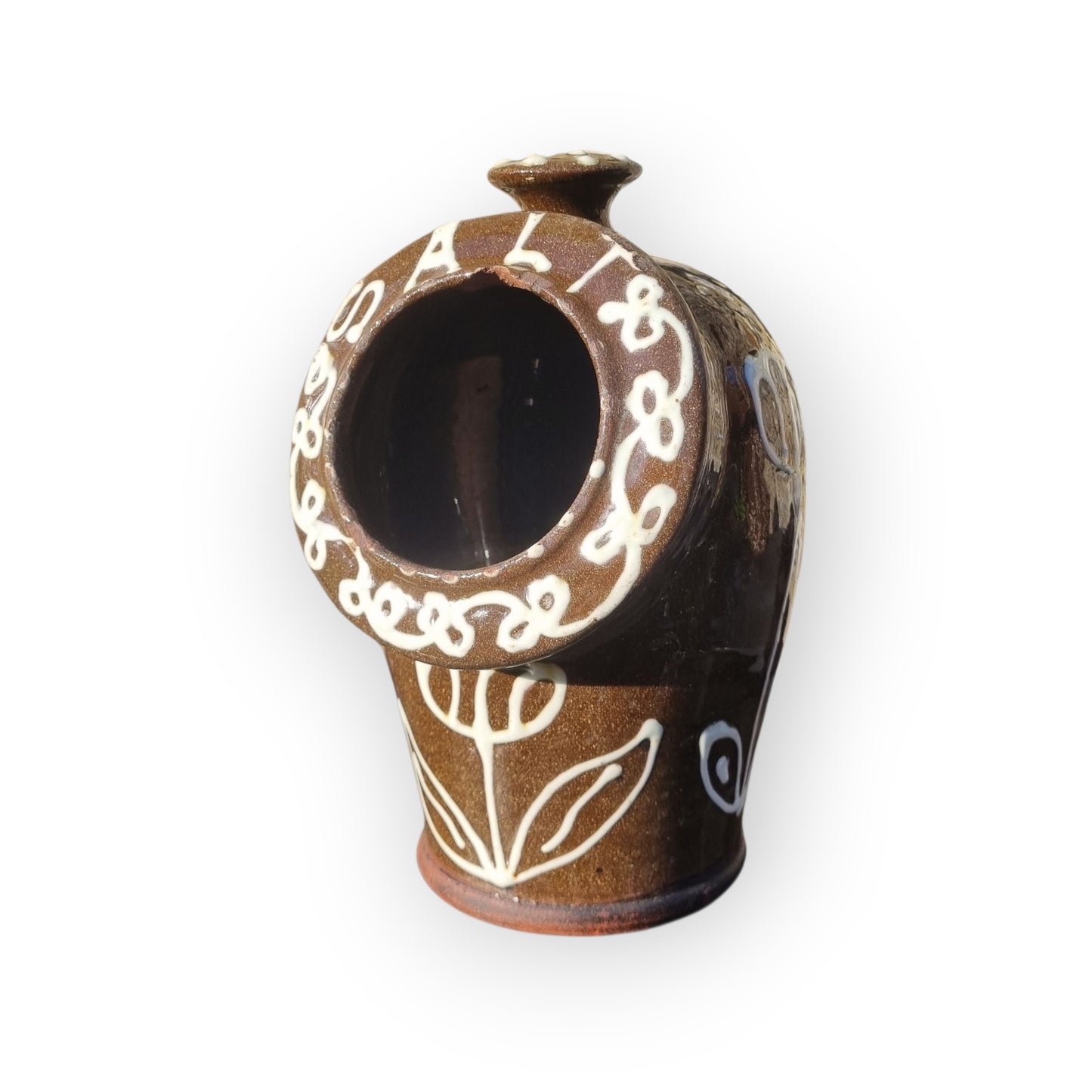 Large Late 19th-Century Slipware Decorated Salt Pig Bearing The Inscription "SALT"