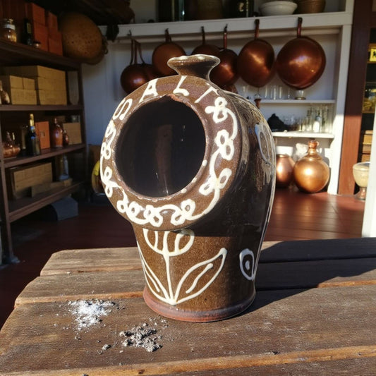 Large Late 19th-Century Slipware Decorated Salt Pig Bearing The Inscription "SALT"