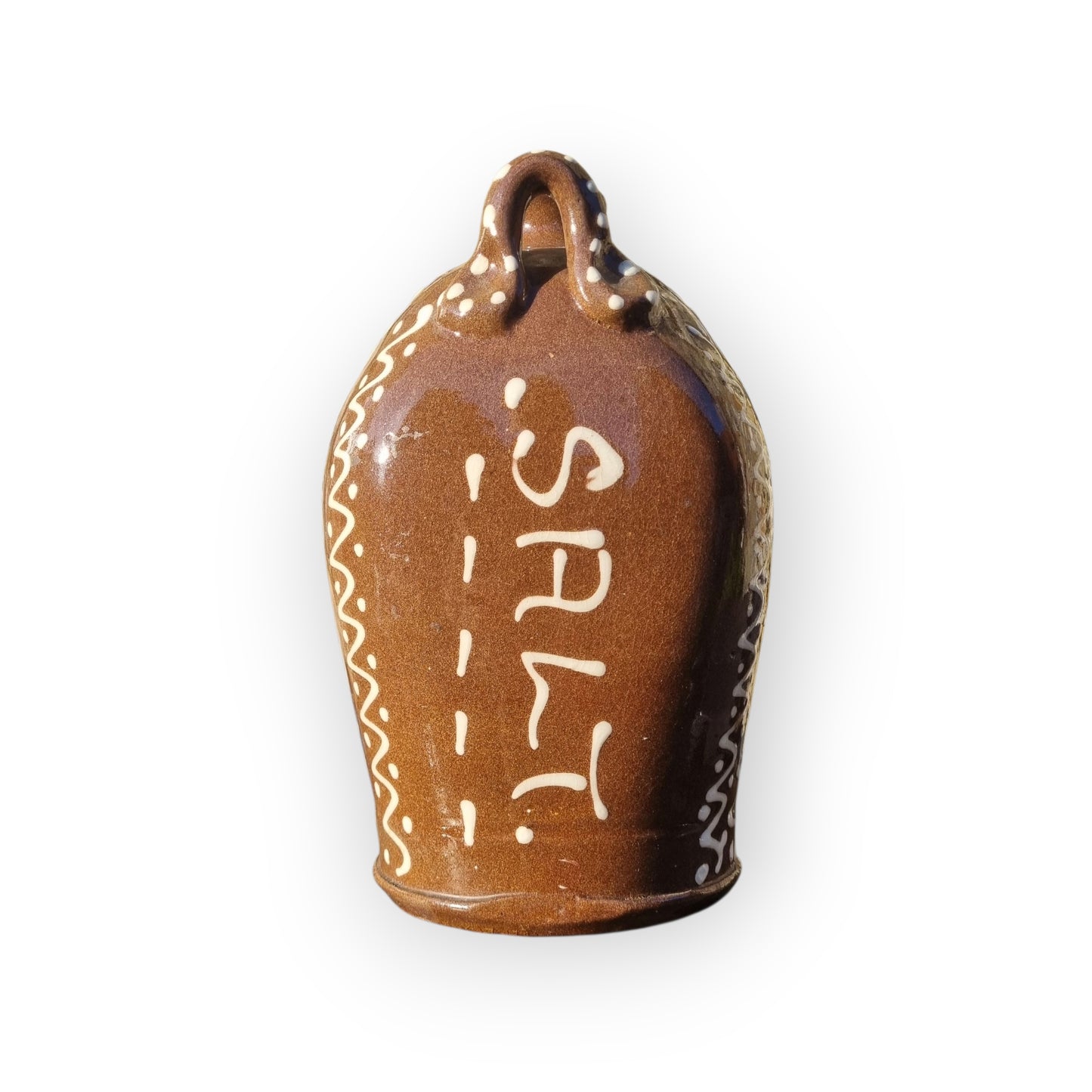 Large Late 19th-Century Slipware Decorated Salt Pig Bearing The Initials "ER" & Inscription Of "SALT"