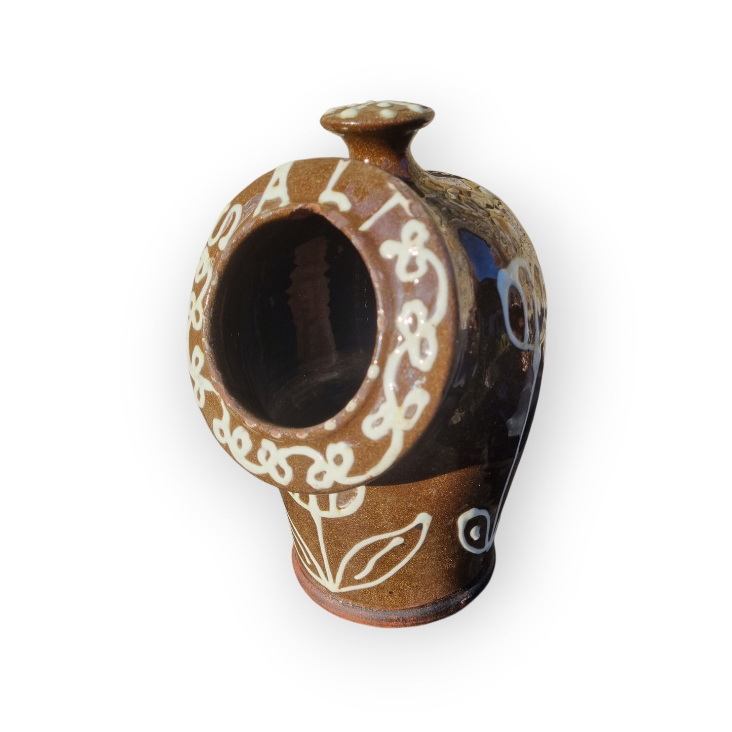 Large Late 19th-Century Slipware Decorated Salt Pig Bearing The Inscription "SALT"
