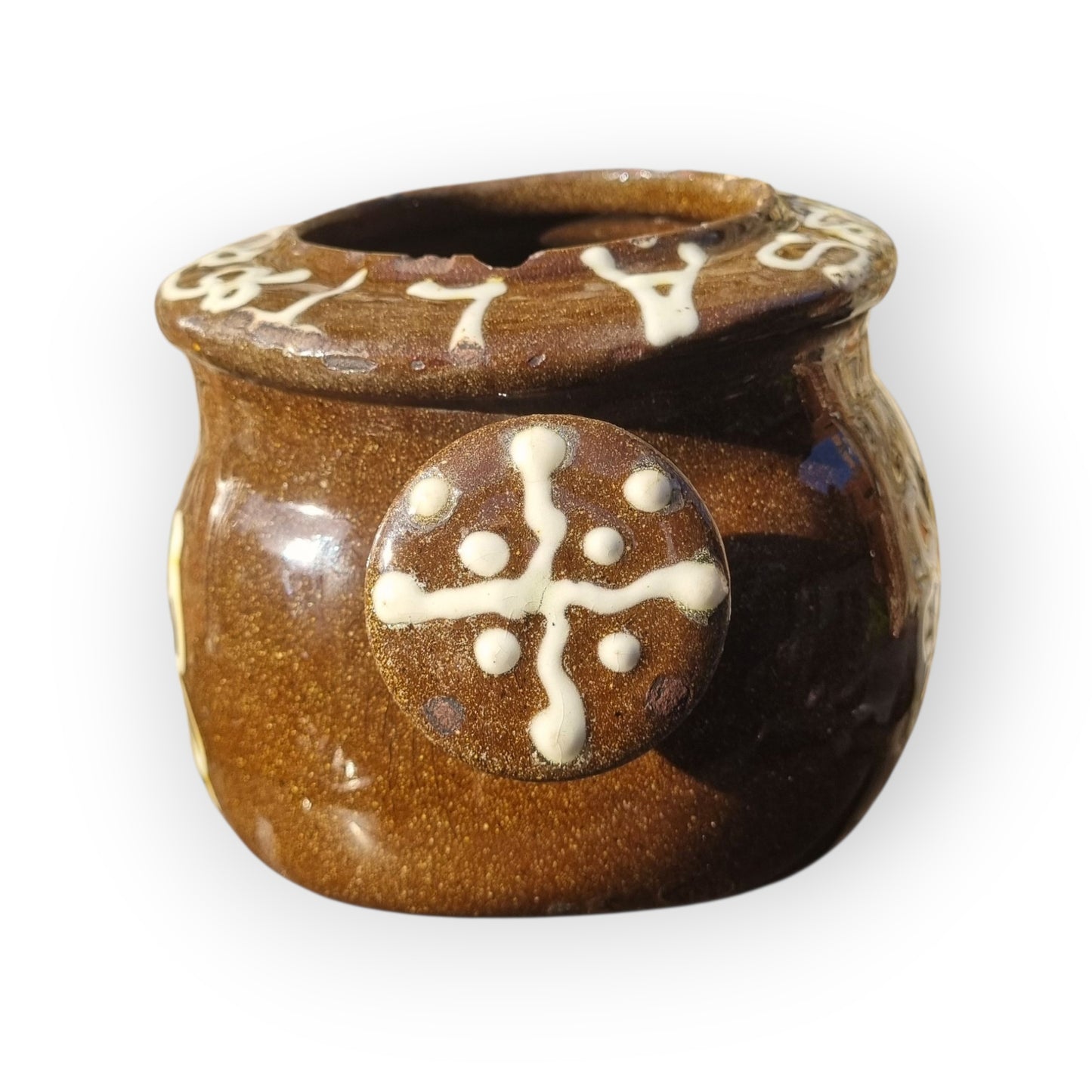 Large Late 19th-Century Slipware Decorated Salt Pig Bearing The Inscription "SALT"