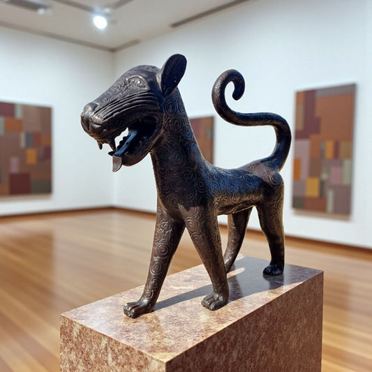 16th Century Style Decorative Antique Benin Bronze Sculpture In The Form Of A Leopard