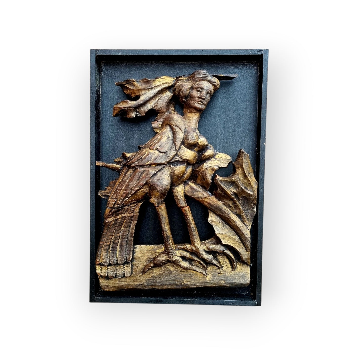15th-Century English Gothic Antique Carved Wooden Sculptural Fragment Depicting A Mythical "Harpy"