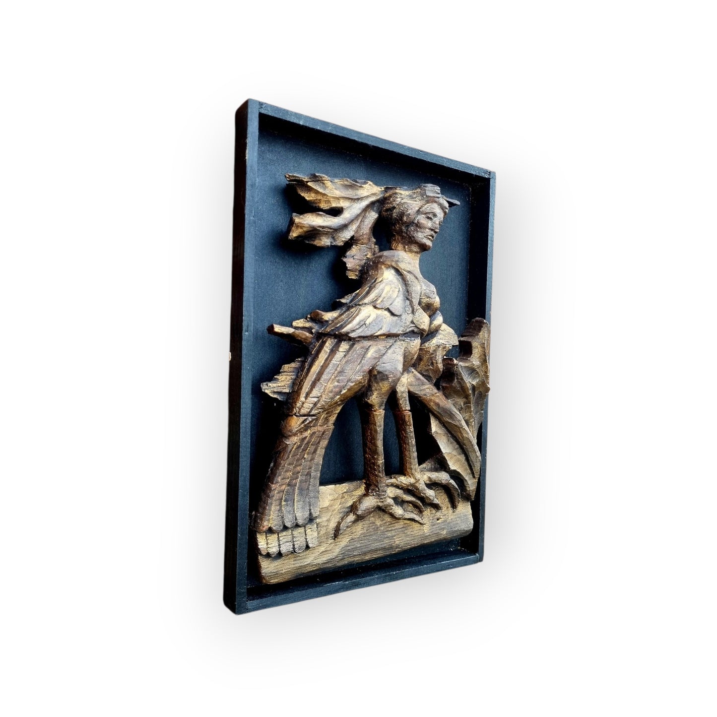 15th-Century English Gothic Antique Carved Wooden Sculptural Fragment Depicting A Mythical "Harpy"