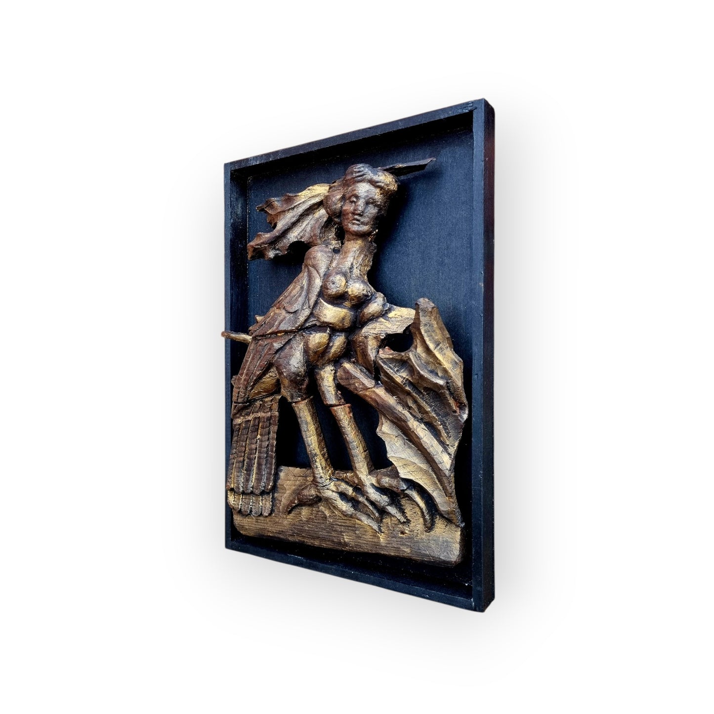 15th-Century English Gothic Antique Carved Wooden Sculptural Fragment Depicting A Mythical "Harpy"