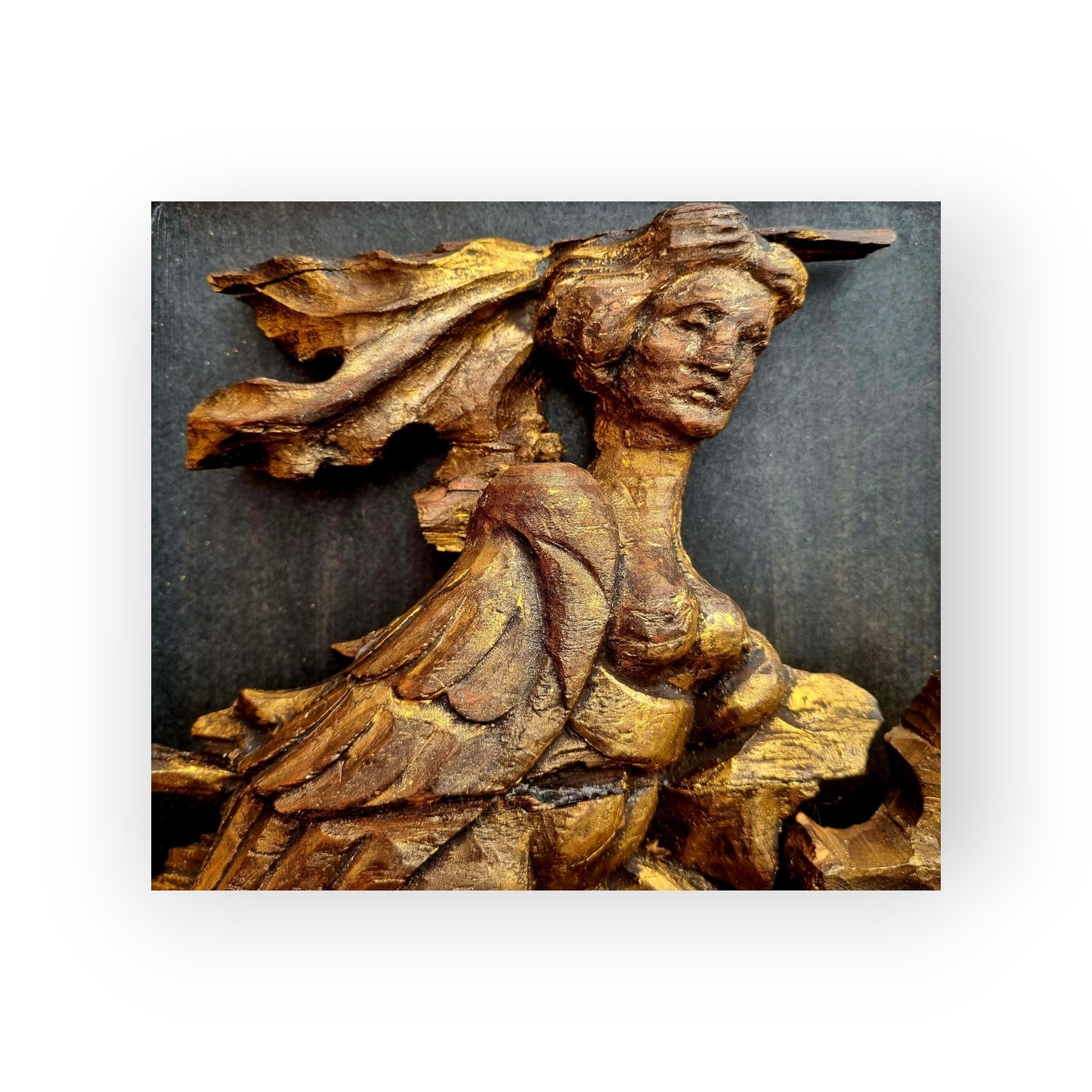 15th-Century English Gothic Antique Carved Wooden Sculptural Fragment Depicting A Mythical "Harpy"