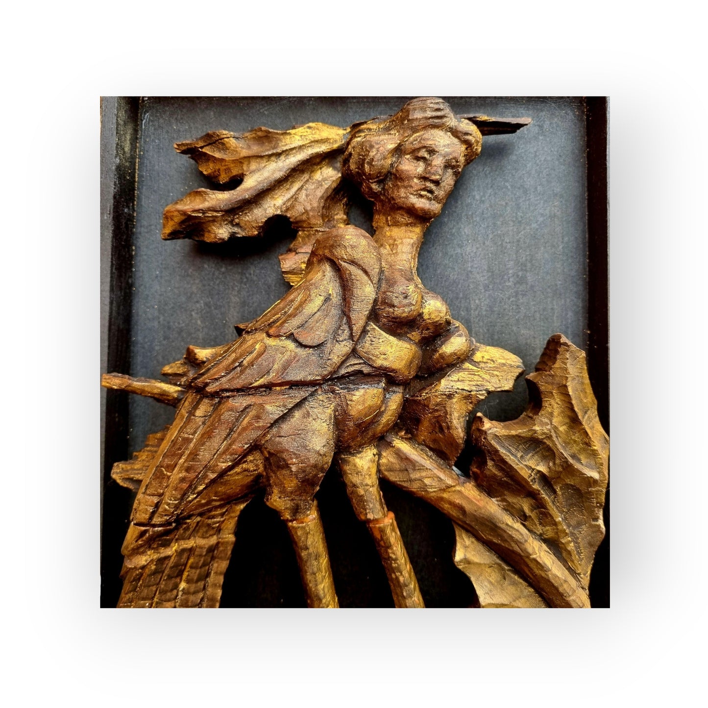 15th-Century English Gothic Antique Carved Wooden Sculptural Fragment Depicting A Mythical "Harpy"