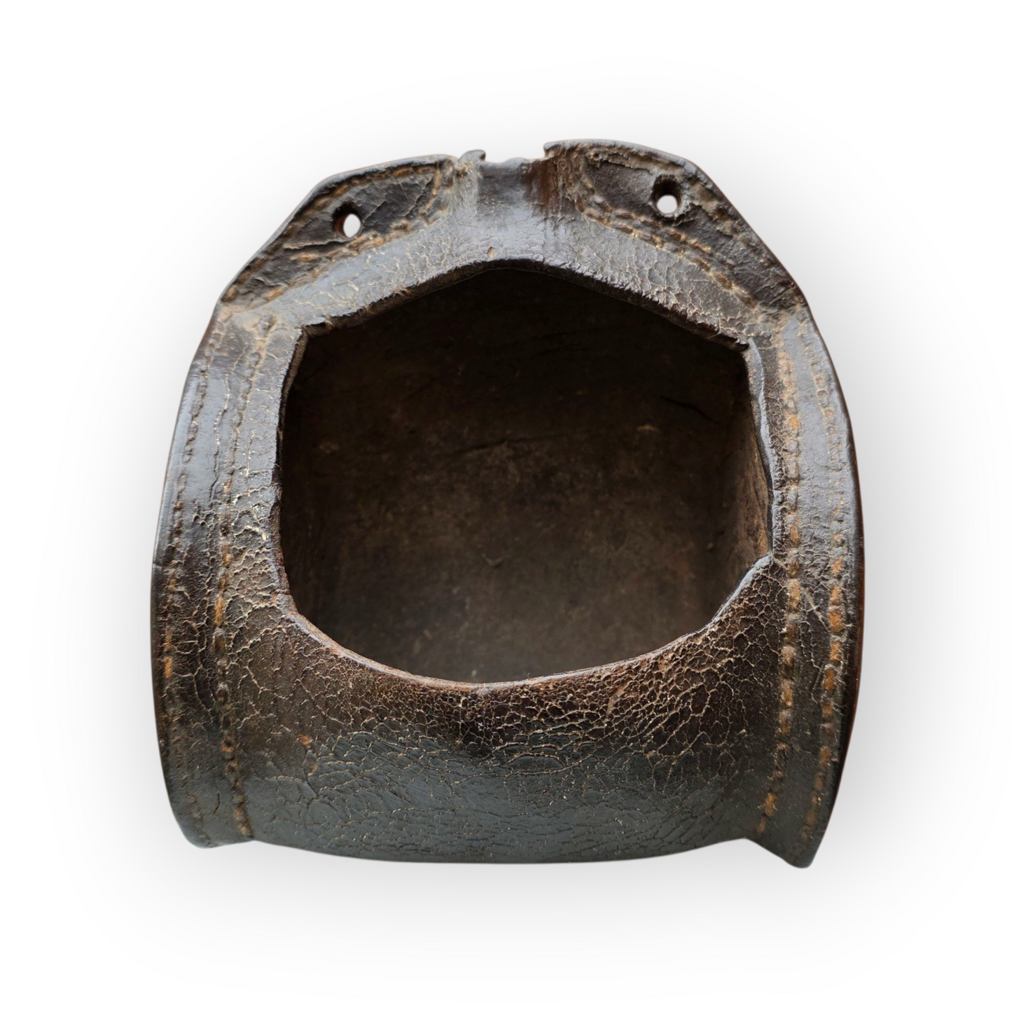 A 17th Century English Antique Leather Costrel, Repurposed As A Candle Box