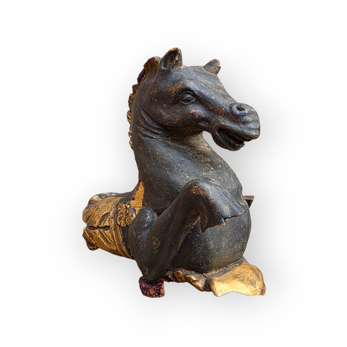18th-Century Italian Antique Carved Wooden Horse’s Head Fragment, Salvaged from a Venetian Gondola