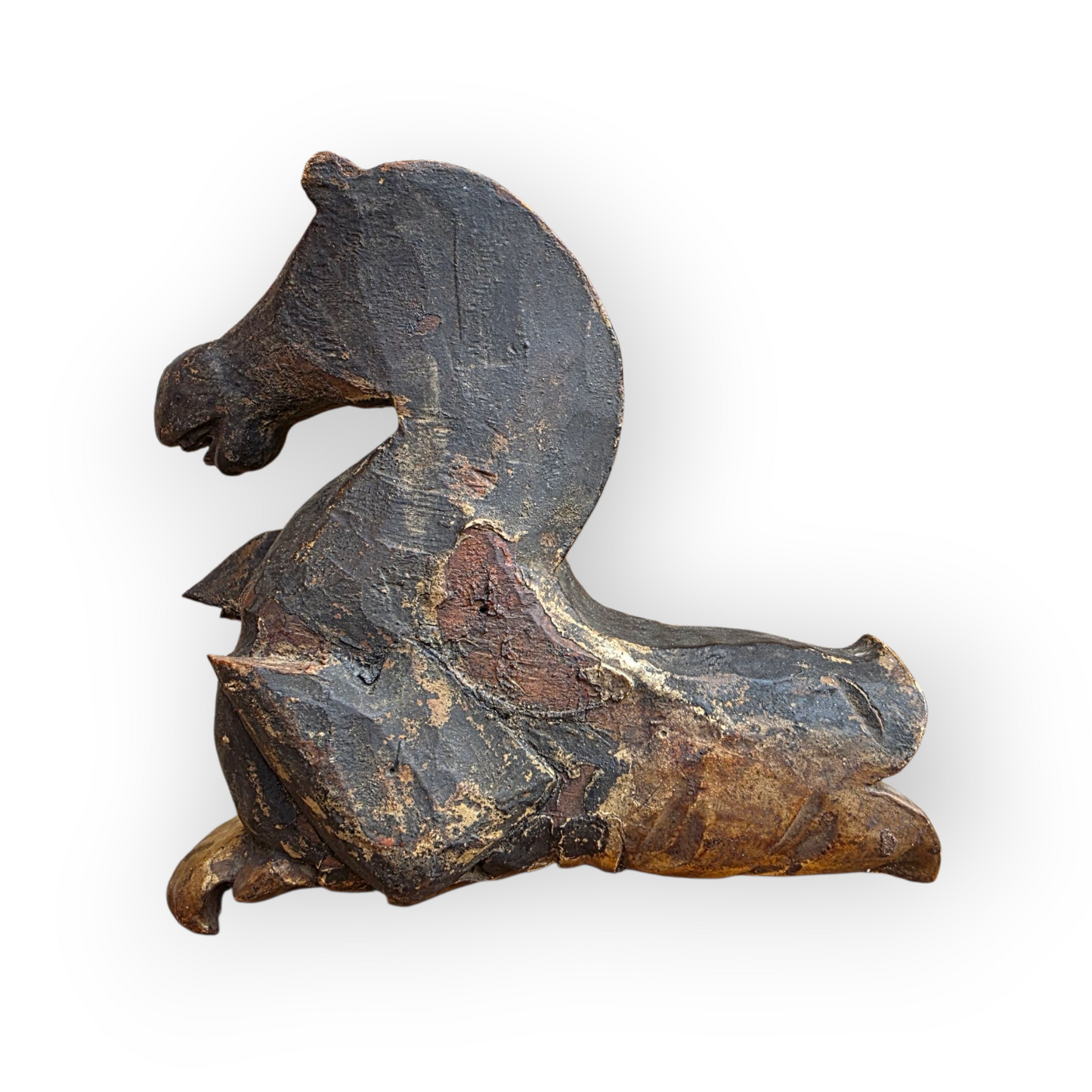18th-Century Italian Antique Carved Wooden Horse’s Head Fragment, Salvaged from a Venetian Gondola