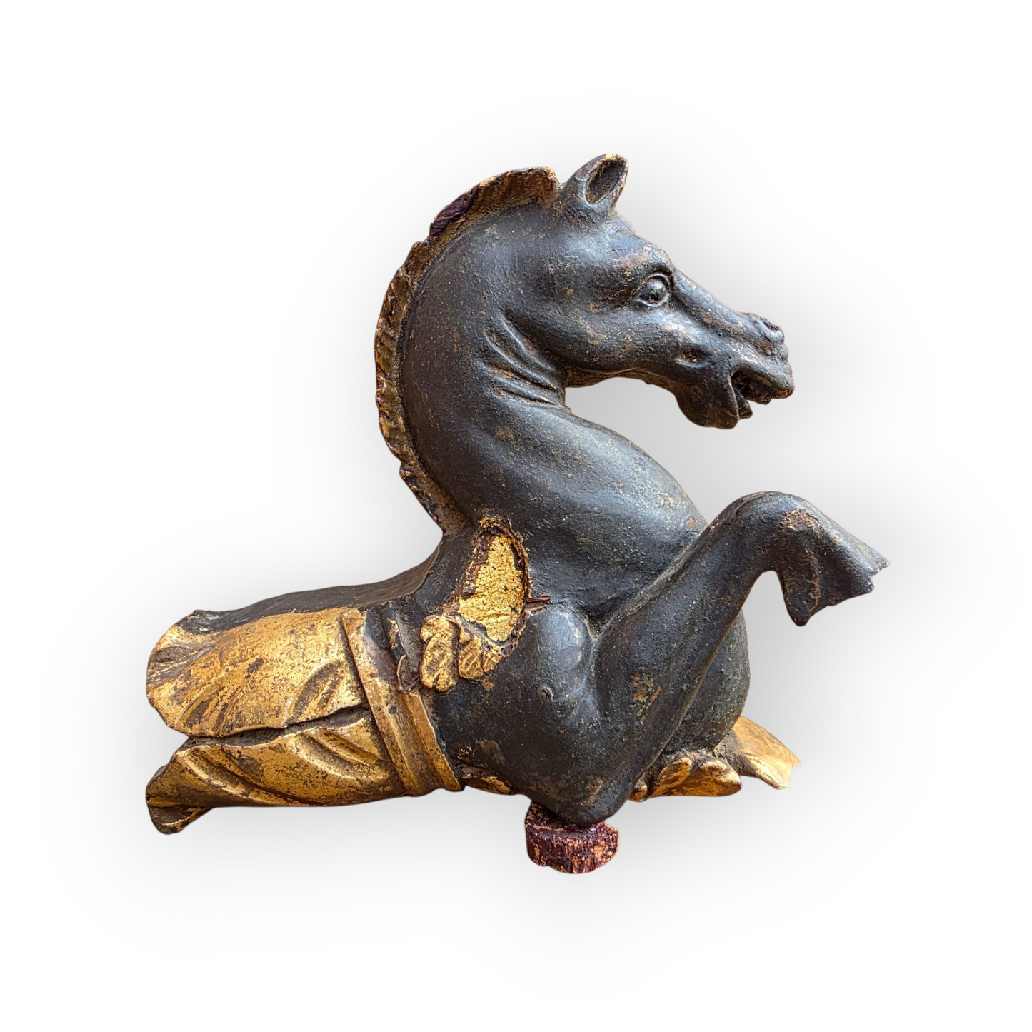 18th-Century Italian Antique Carved Wooden Horse’s Head Fragment, Salvaged from a Venetian Gondola