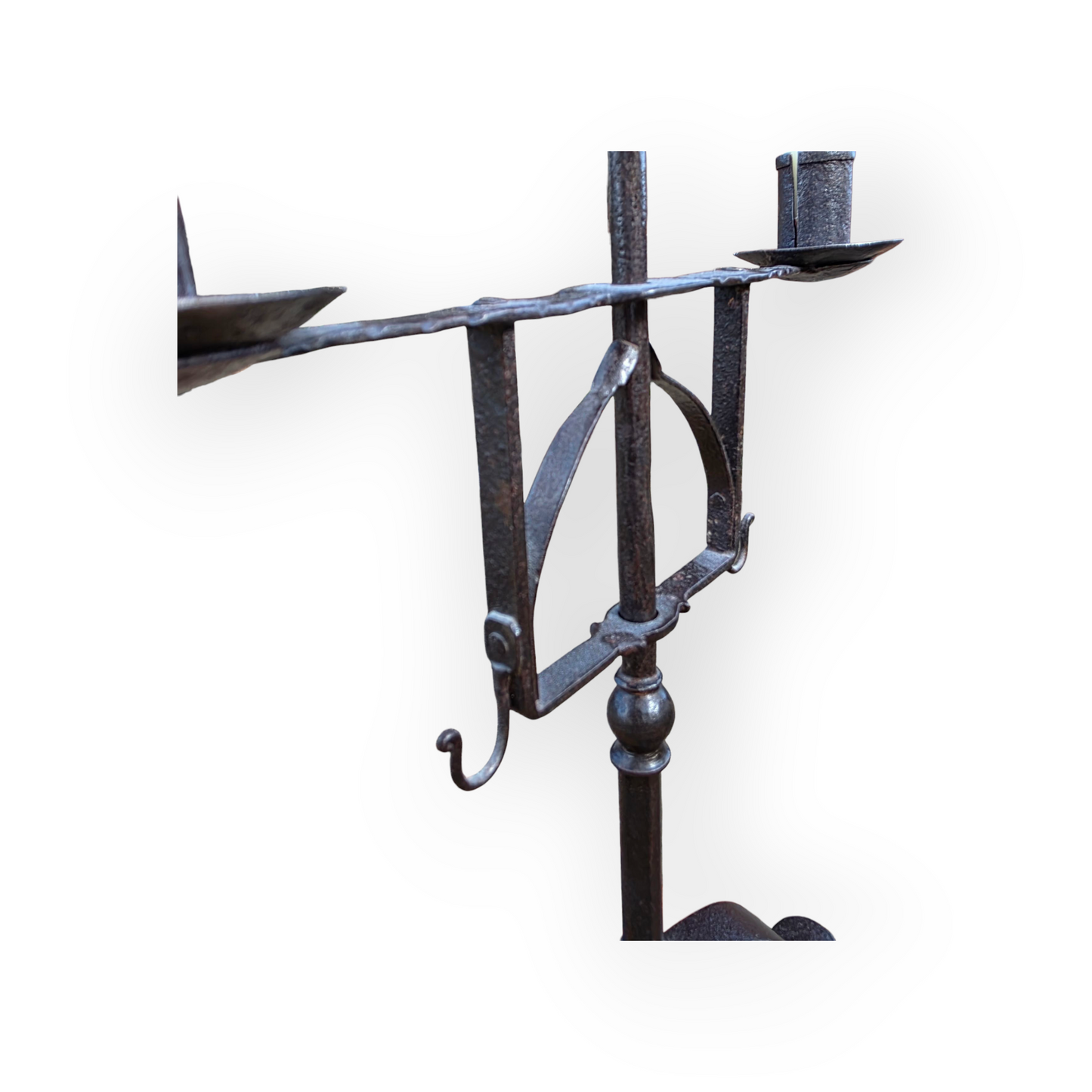 Pair of Early 19th Century Vernacular Antique Wrought Iron Rise-and-Fall Candelabras