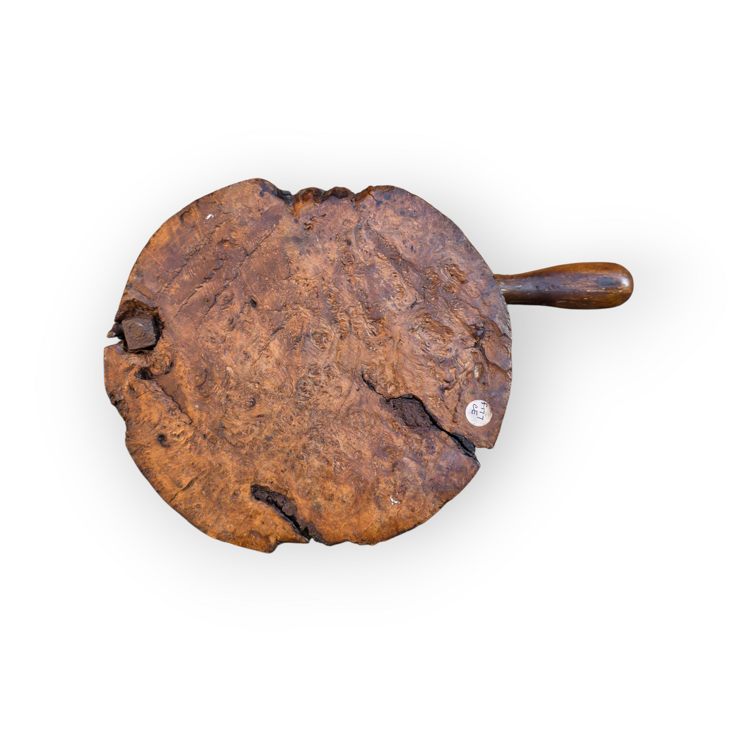 Late 18th Century Rustic Antique Herb Chopper With A Burr Wood Base