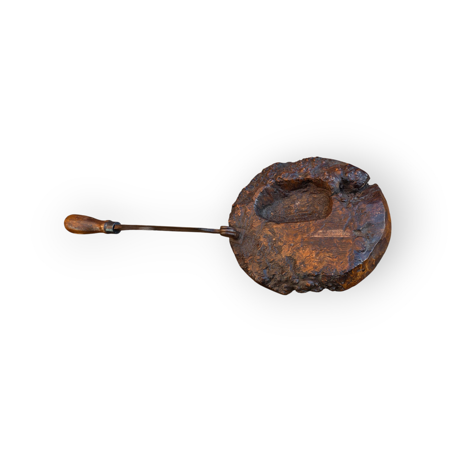 Late 18th Century Rustic Antique Herb Chopper With A Burr Wood Base