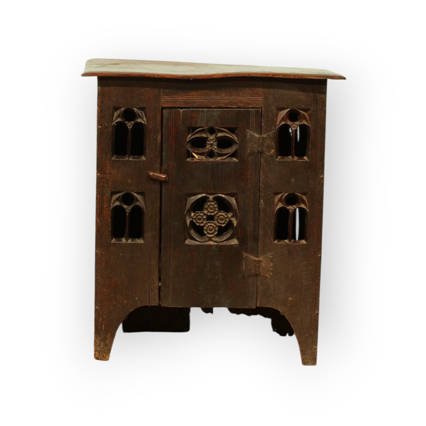 Antique Gothic Revival Oak Aumbry with Pierced Tracery