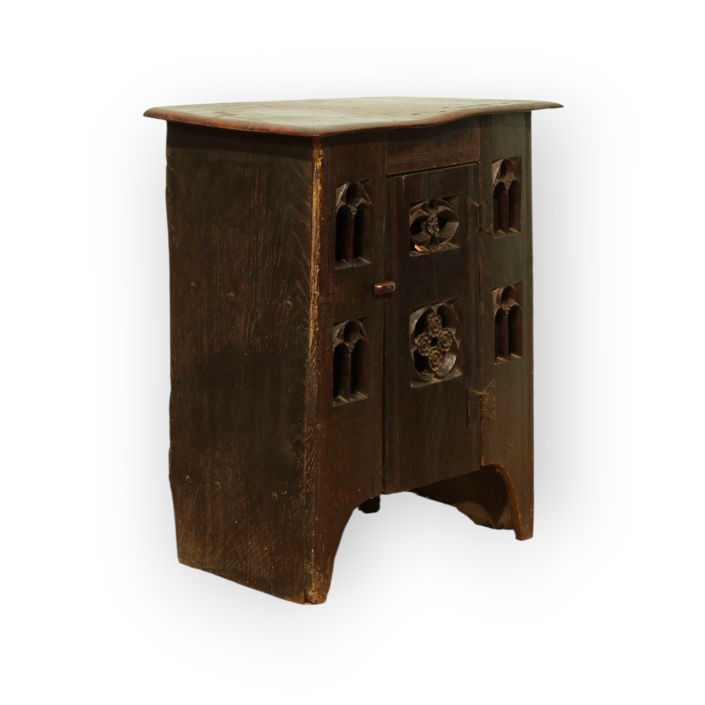 Antique Gothic Revival Oak Aumbry with Pierced Tracery