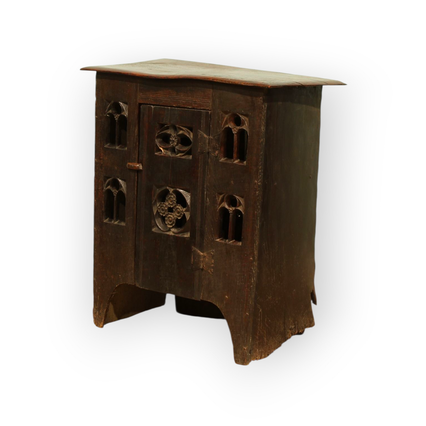 Antique Gothic Revival Oak Aumbry with Pierced Tracery