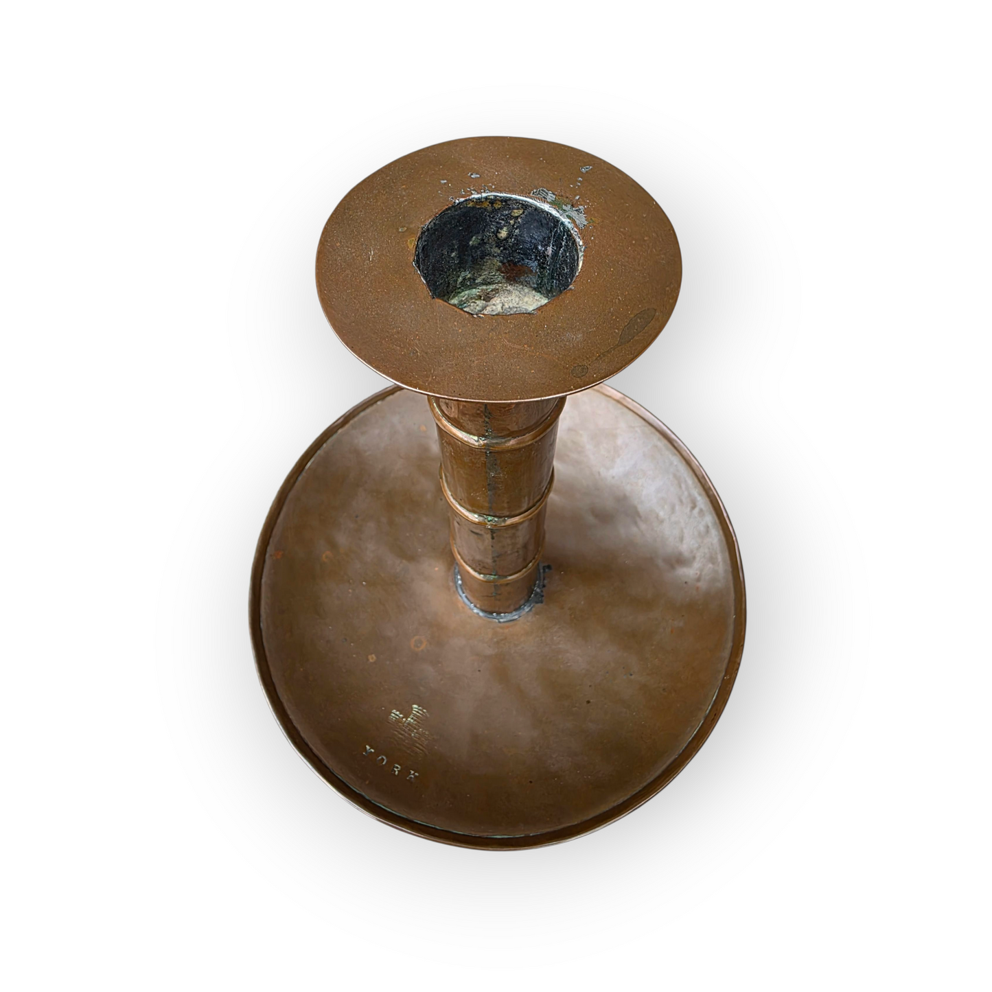 A Large & Rare 19th-Century Integrated English Antique Copper Tinder Box & Candlestick Bearing The Impressed Mark Of The City Of York