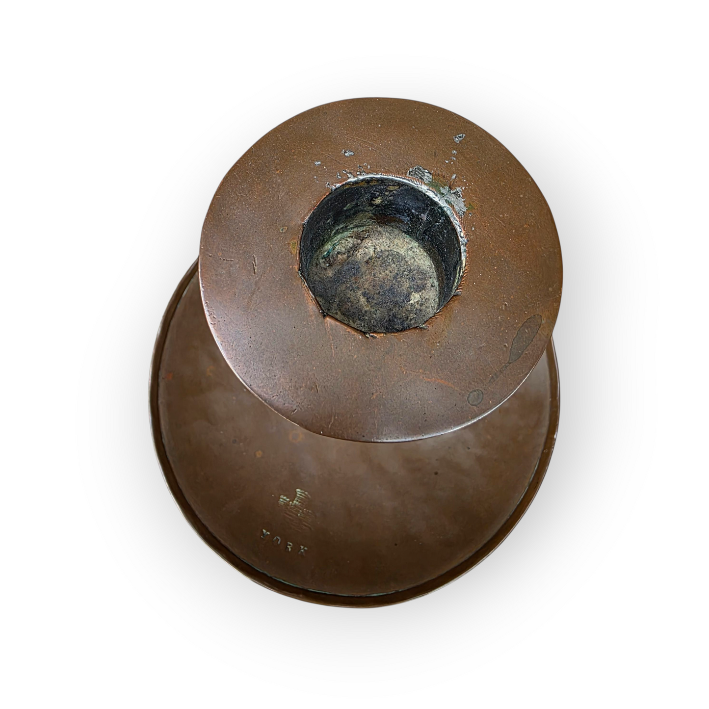 A Large & Rare 19th-Century Integrated English Antique Copper Tinder Box & Candlestick Bearing The Impressed Mark Of The City Of York