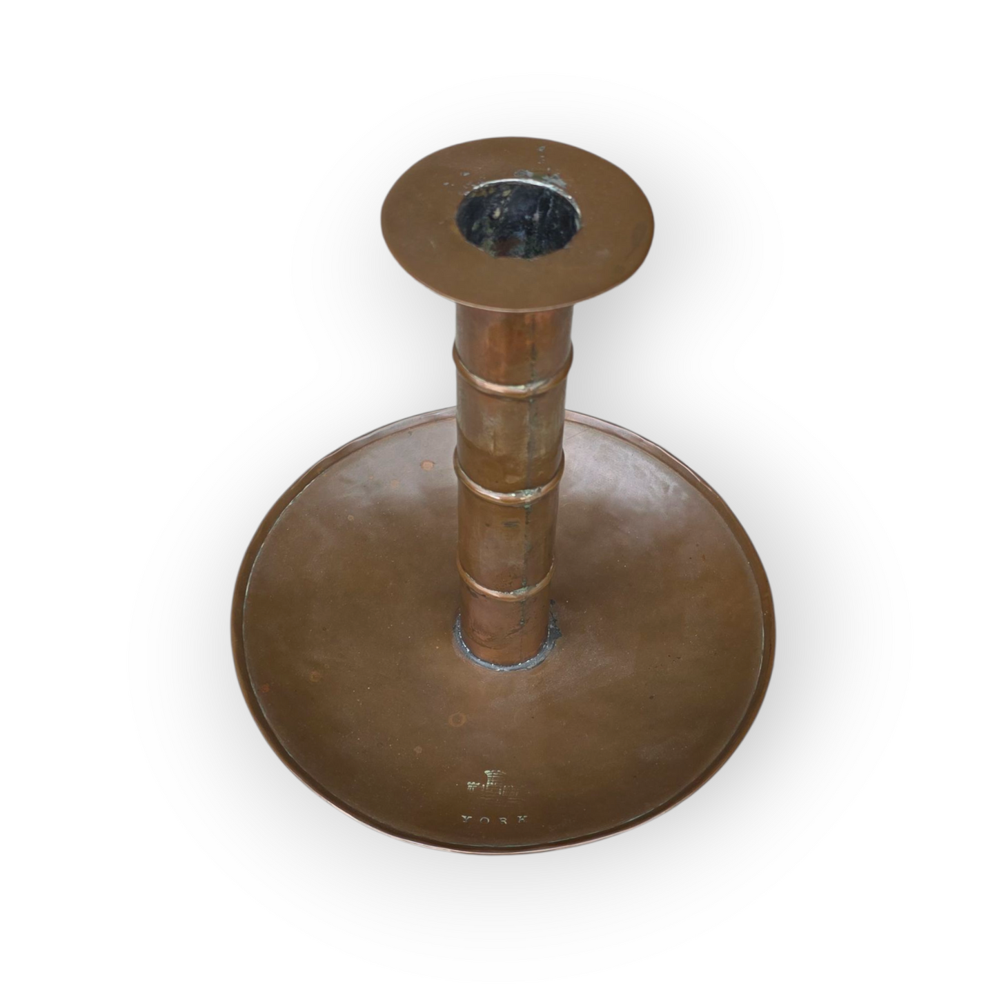 A Large & Rare 19th-Century Integrated English Antique Copper Tinder Box & Candlestick Bearing The Impressed Mark Of The City Of York