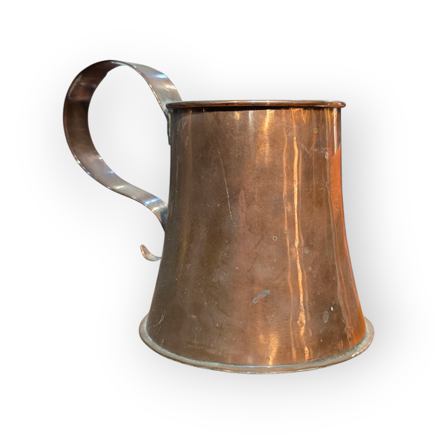 Late 18th-Century English Antique Copper Tankard - One Pint Measure with Scrolled Handle & Flared Base