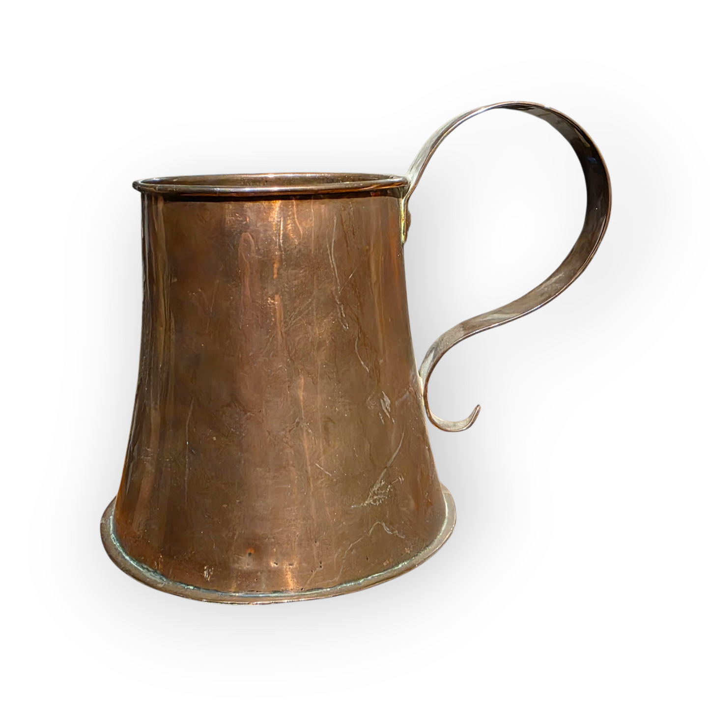 Late 18th-Century English Antique Copper Tankard - One Pint Measure with Scrolled Handle & Flared Base