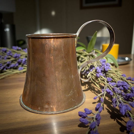 Late 18th-Century English Antique Copper Tankard - One Pint Measure with Scrolled Handle & Flared Base