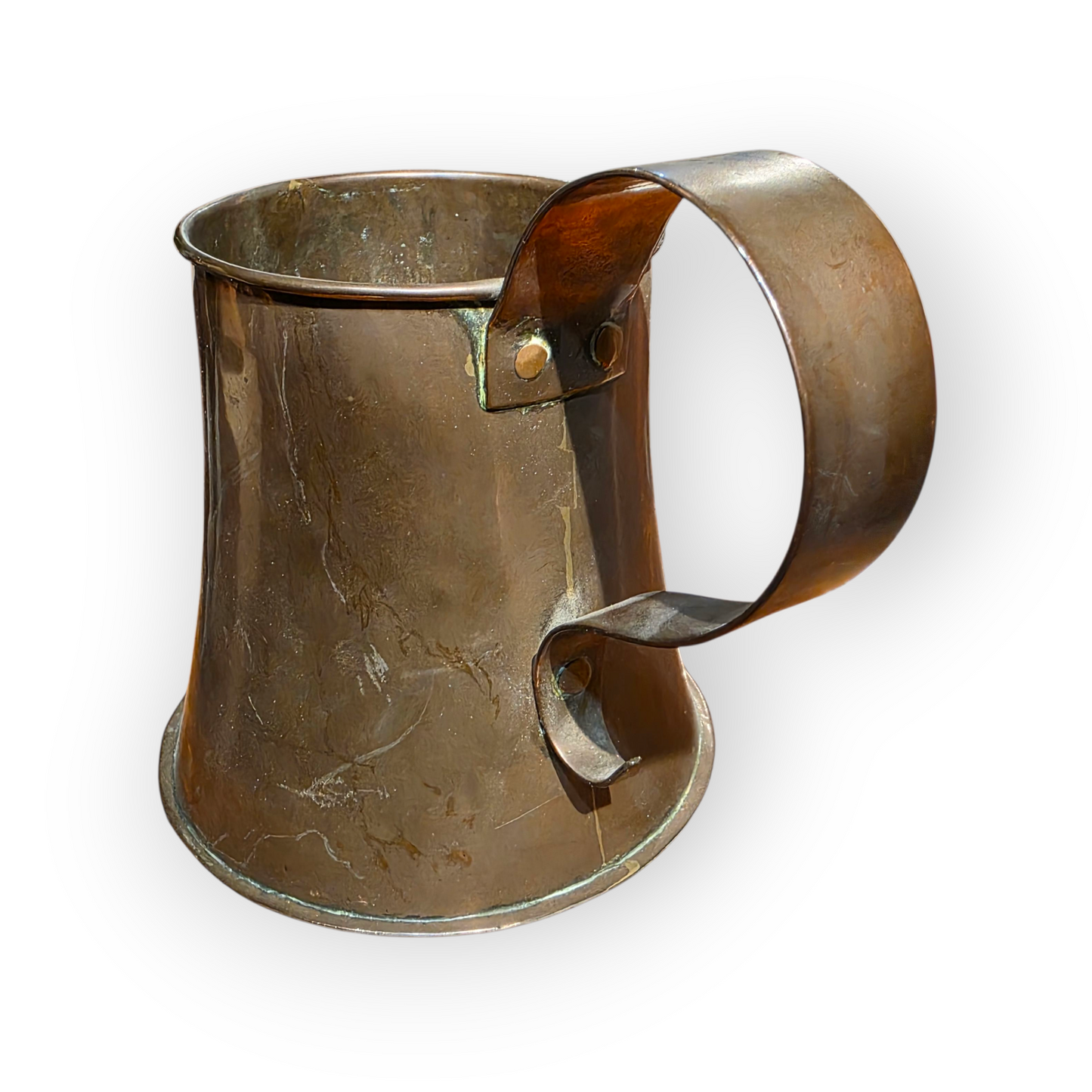 Late 18th-Century English Antique Copper Tankard - One Pint Measure with Scrolled Handle & Flared Base