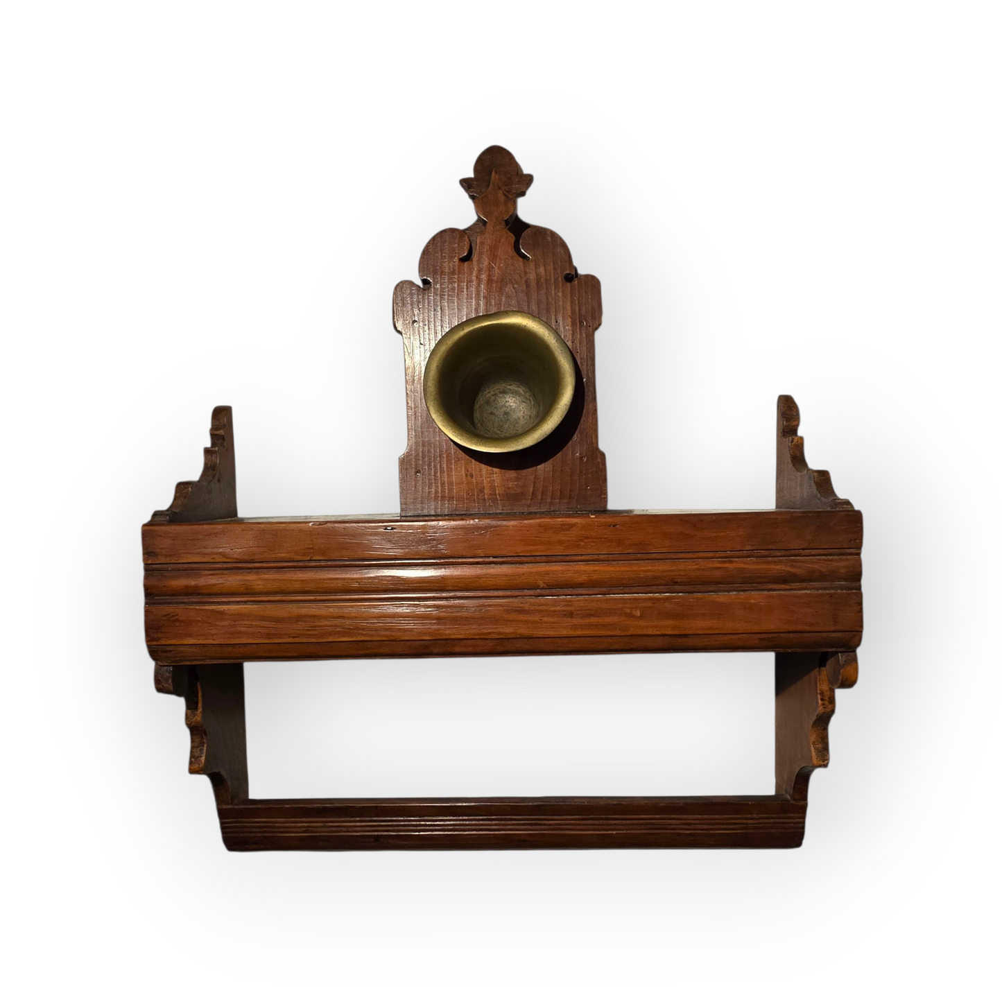 Late 18th-Century Welsh Antique Spoon Rack With A Brass Mortar Holder & Associated Brass Mortar| Antique Cutlery Holder