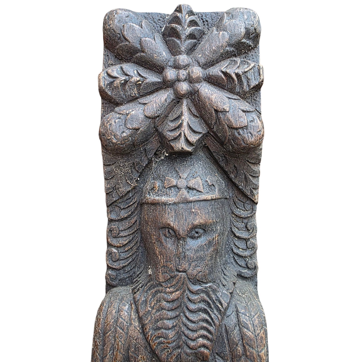 Three Late 16th-Century English Antique Carved Oak Terms / Figural Panels In Barn Found Condition