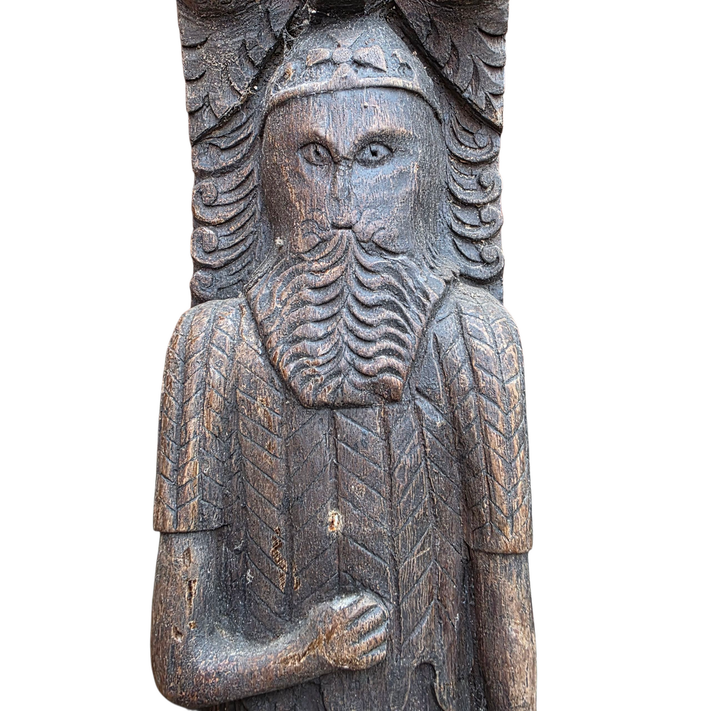 Three Late 16th-Century English Antique Carved Oak Terms / Figural Panels In Barn Found Condition