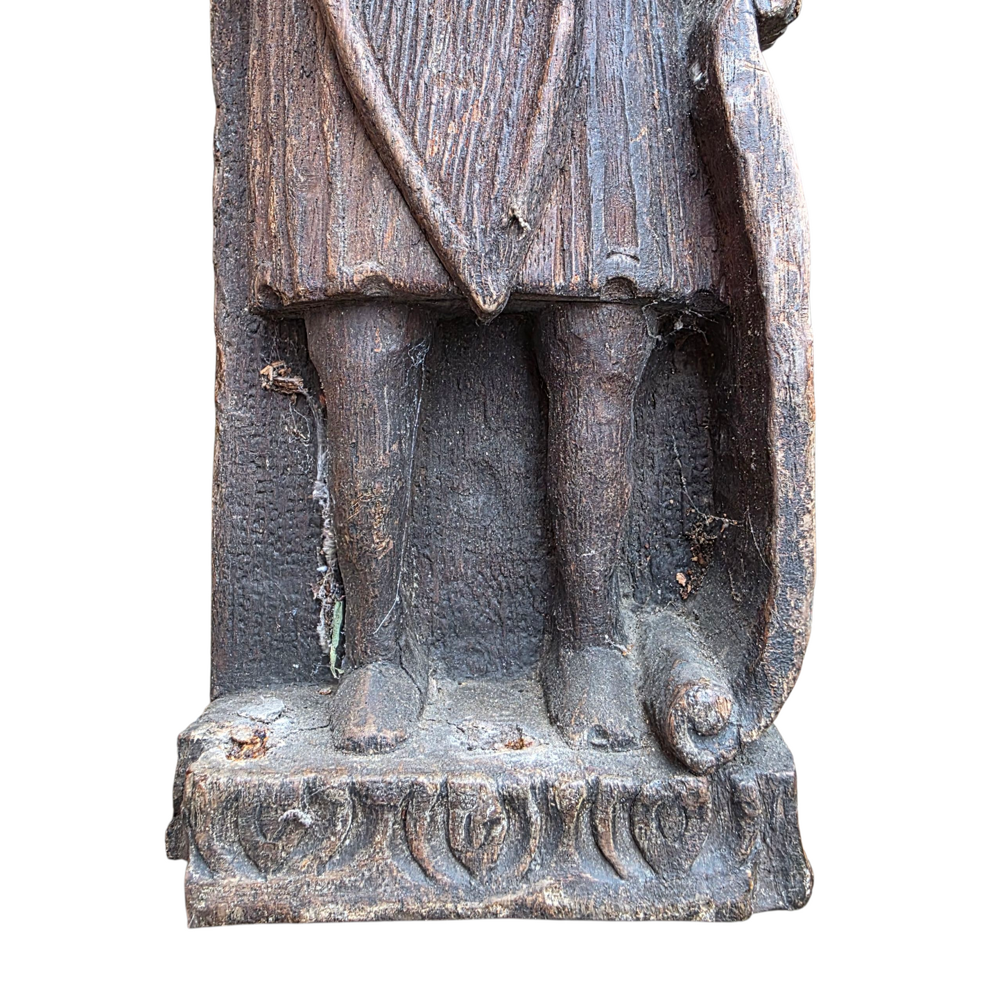 Three Late 16th-Century English Antique Carved Oak Terms / Figural Panels In Barn Found Condition