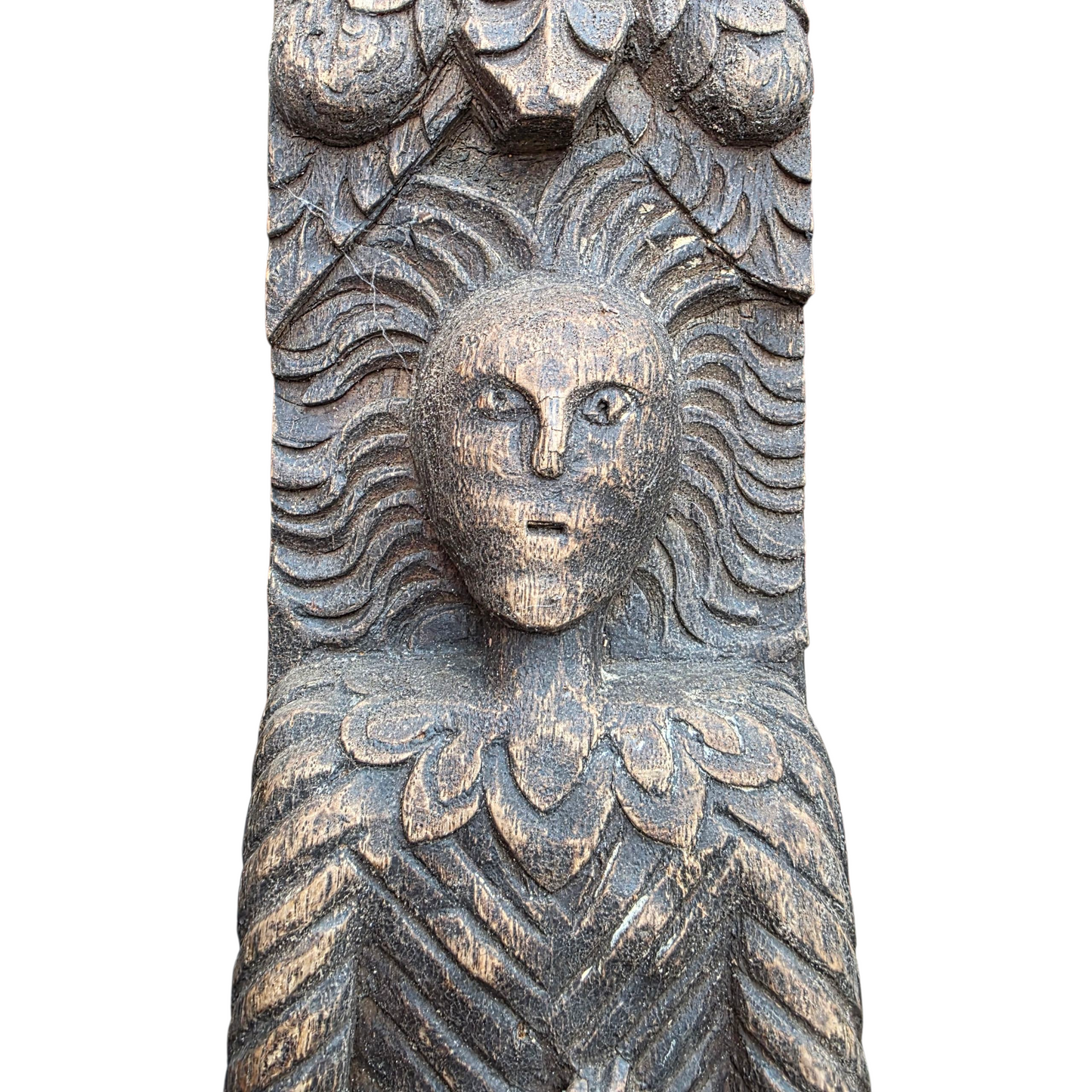 Three Late 16th-Century English Antique Carved Oak Terms / Figural Panels In Barn Found Condition