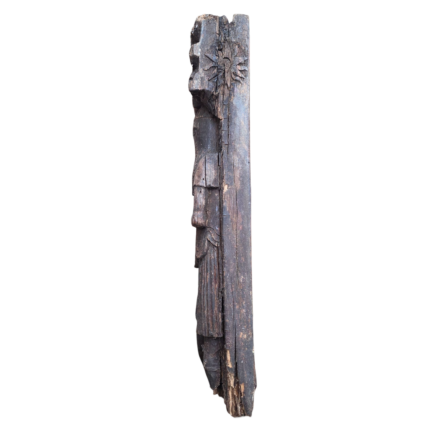 Three Late 16th-Century English Antique Carved Oak Terms / Figural Panels In Barn Found Condition