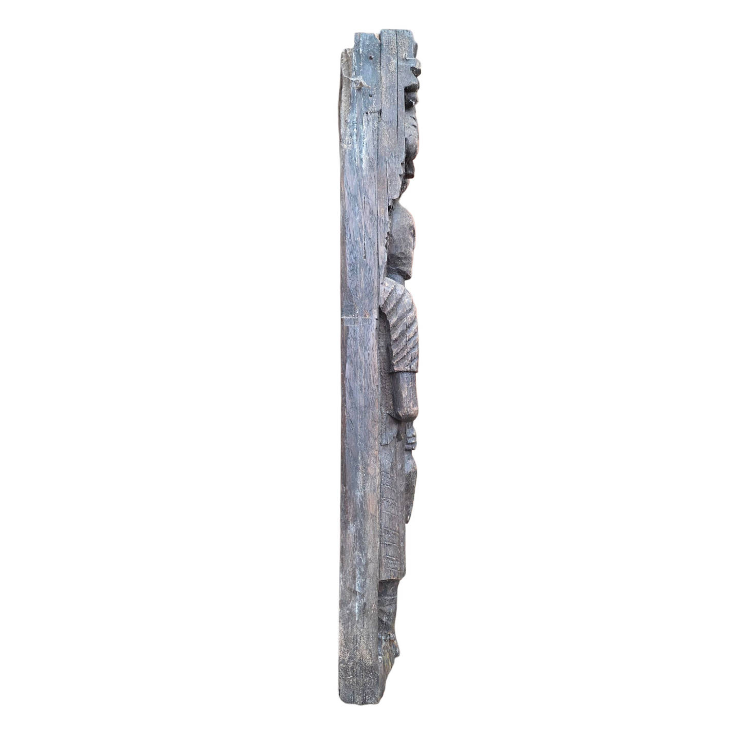 Three Late 16th-Century English Antique Carved Oak Terms / Figural Panels In Barn Found Condition
