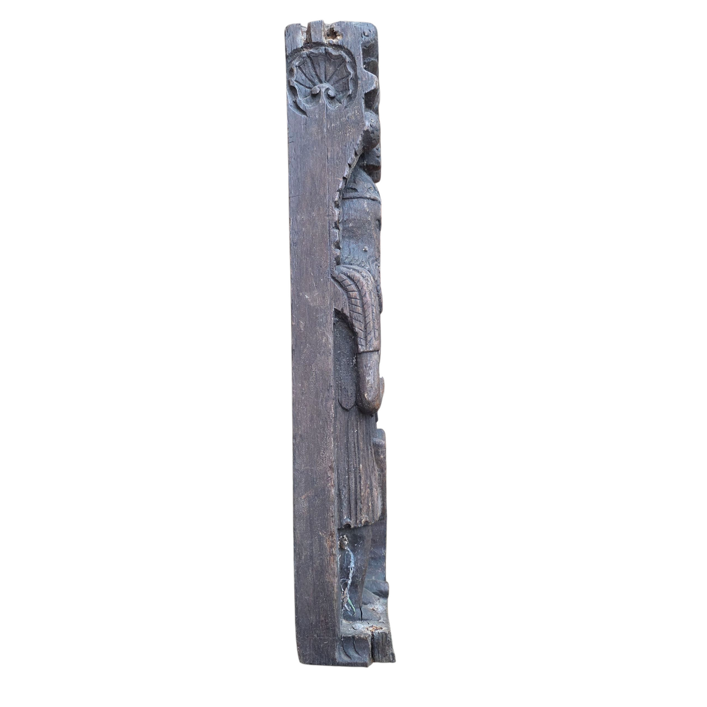 Three Late 16th-Century English Antique Carved Oak Terms / Figural Panels In Barn Found Condition