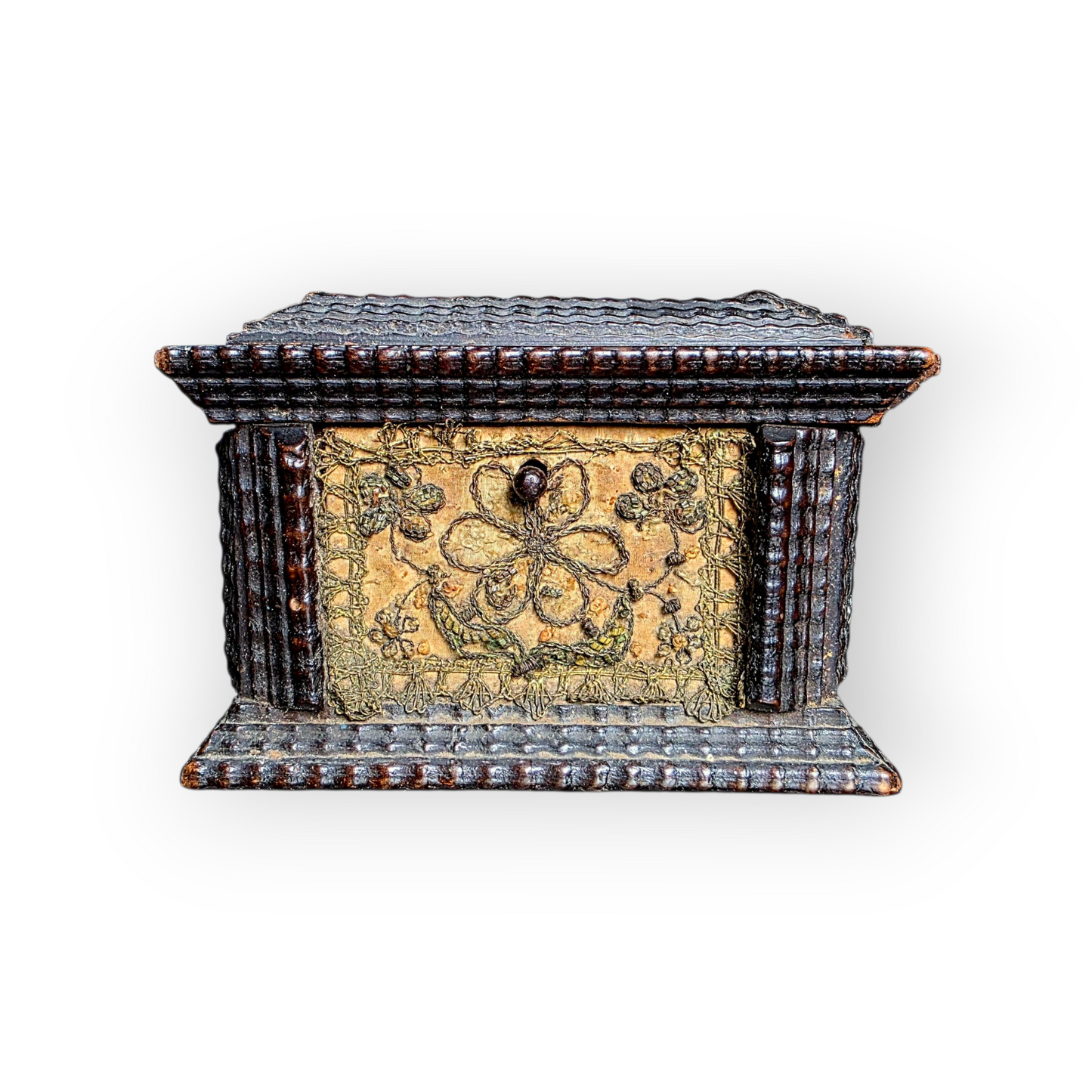 Early 17th-Century Continental Table-Top Box with Stumpwork Embroidery | Only 5 Inches Wide