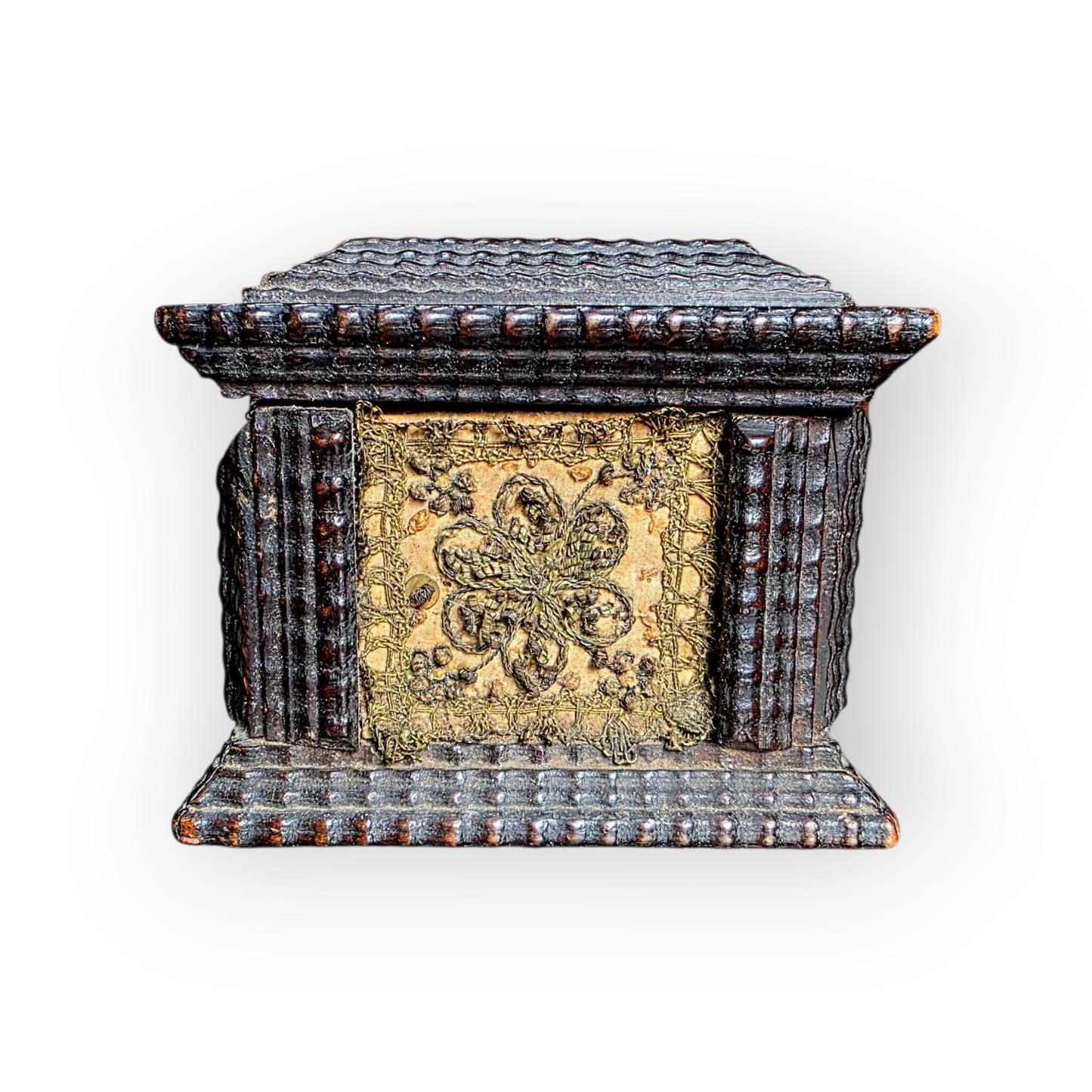 Early 17th-Century Continental Table-Top Box with Stumpwork Embroidery | Only 5 Inches Wide